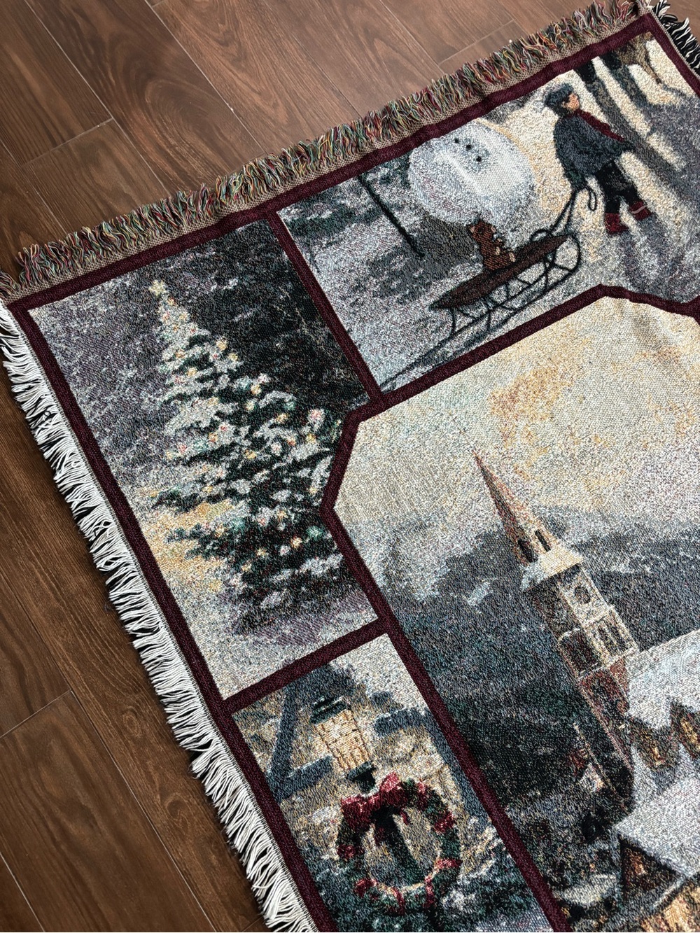 Thomas Kinkade Christmas Winter Village Woven Tapestry Throw Blanket - Picture 5 of 7